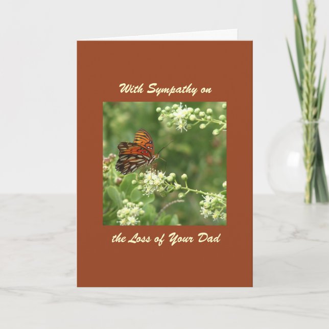 With Sympathy, Loss of Dad, Orange Butterfly Card (Front)