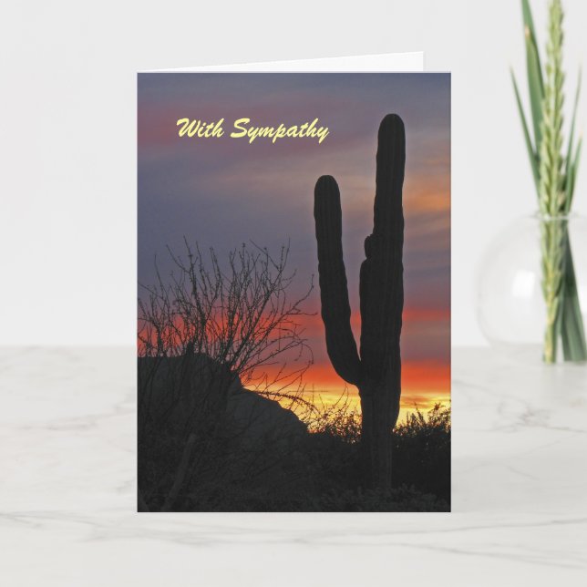 With Sympathy, Saguaro Cactus at Sunset Greeting Card (Front)