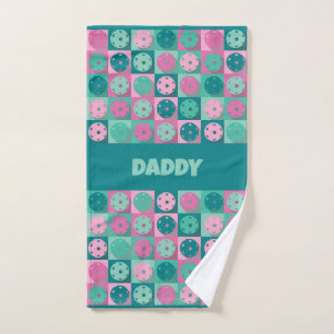 With text Awesome pickleball pink💗 and minty 💚 Hand Towel