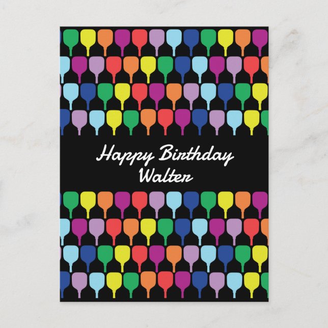 With text Colourful pickleball paddles 💚❤️💛💙 Postcard (Front)