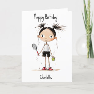 With text, cute tennis star girl  holiday card