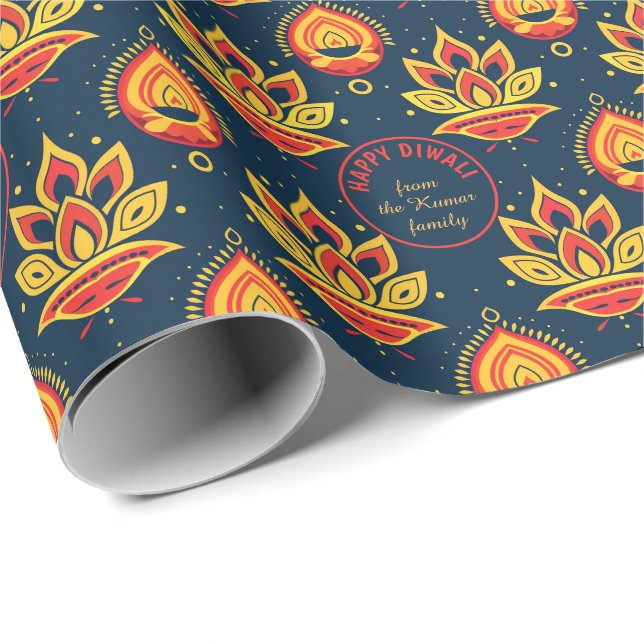 With Text, Diwali Wrapping Paper – Glowing Diyas (Roll Corner)
