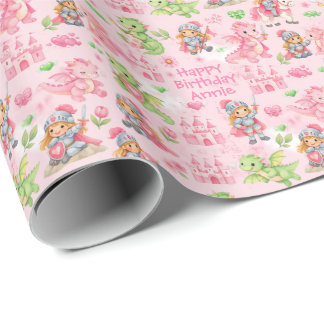 With text Fantasy Castle Birthday Wrapping Paper