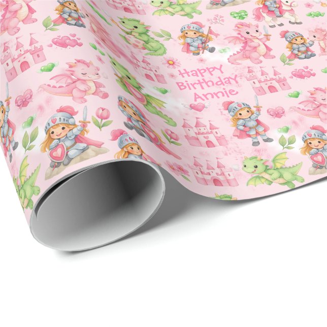 With text Fantasy Castle Birthday  Wrapping Paper (Roll Corner)