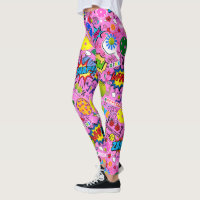 😍With text mixed pickleball pink Leggings