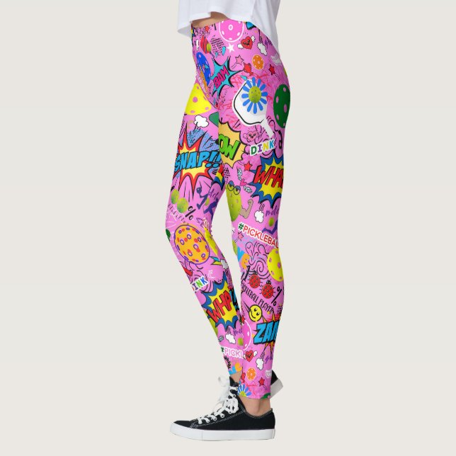 😍With text mixed pickleball pink Leggings (Left)