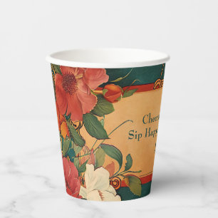 🌹With text Rose Romance: Art Nouveau Splendour Paper Cups