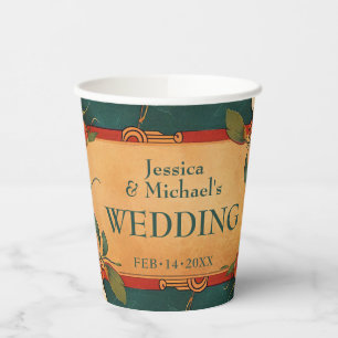 🌹With text Rose Romance: Art Nouveau Splendour Paper Cups