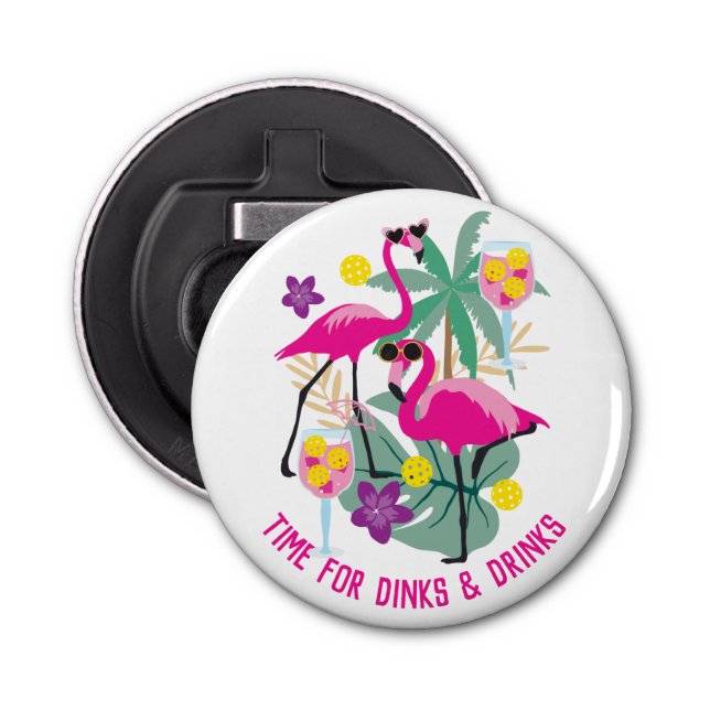 With text Summer Pickleball 🤩Tropical party   Bottle Opener (Front)