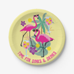 With text Summer Pickleball 🤩Tropical party  Paper Plate