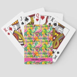 With text Tropical Flamingo Pickleball Playing Cards
