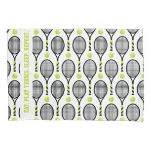 With text🎾Black and green tennis🎾 white Pillowcase