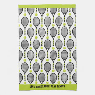 With text🎾Black and green tennis🎾 white Tea Towel
