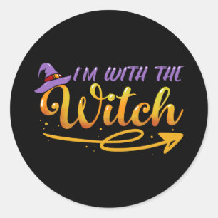 With The Witch Uni Mens Funny Halloween Classic Round Sticker