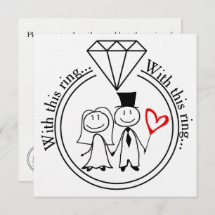 With This Ring Casual Stick Figure Couple Wedding Invitation