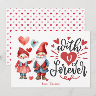"With U Forever" Cute Gnome Couple Valentines Card