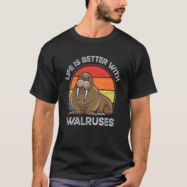 With Walruses Tusk Whiskers Marine Mammals T-Shirt (Front)
