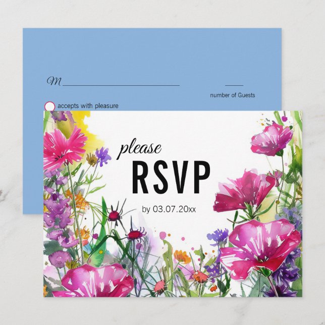 😍 With wedding menu Meadow Blooms RSVP card (Front/Back)
