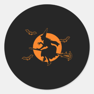 With With Lacrosse Stick Full Moon Witch Halloween Classic Round Sticker