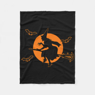 With With Lacrosse Stick Full Moon Witch Halloween Fleece Blanket