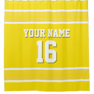with Yellow White Stripes Sports Jersey Shower Curtain