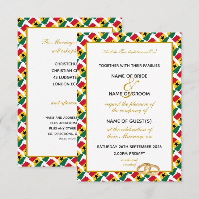 WITHDRAWN Elegant GHANA with Gold Script Wedding Invitation (Front/Back)