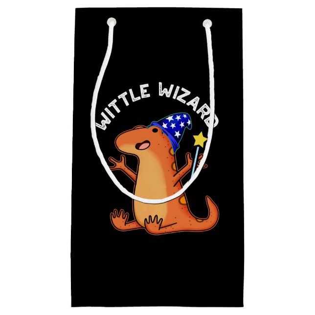 Wittle Wizard Funny Lizard Pun Dark BG Small Gift Bag (Front)