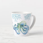 Witty Blue Watercolor Octopus Coastal Latte Mug<br><div class="desc">Add coastal island style to your home with my witty latte mug featuring watercolor octopus and sea coral in shades of blue, blue. The words "Best Teacher" are set in hand lettered script typography in navy blue. Personalise the words to Seas The Day or however you like. Makes a perfect...</div>