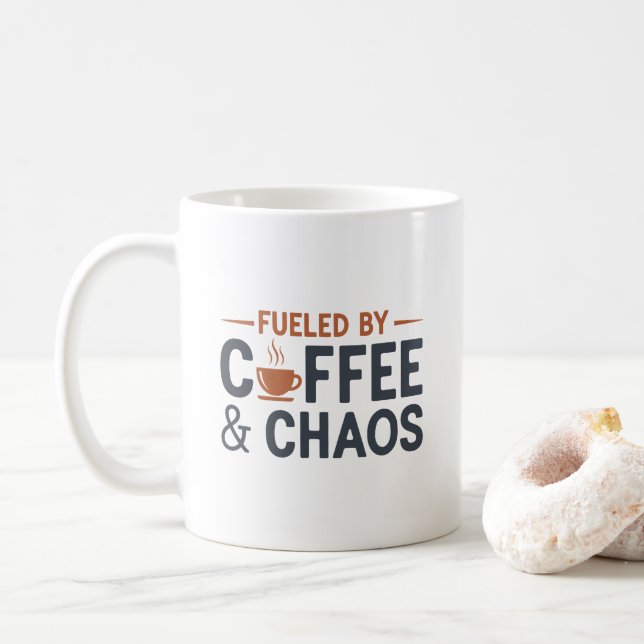 Witty Caffeine Humor Coffee and Chaos Minimalist Mug (With Donut)