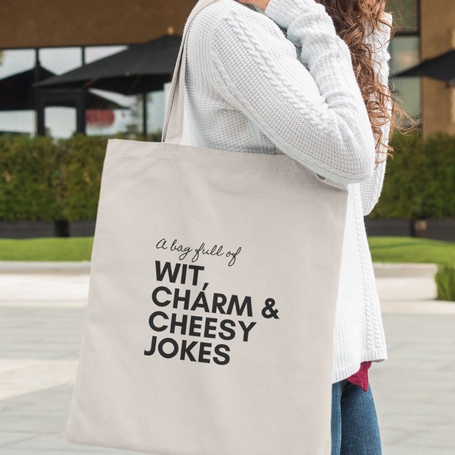 Witty Charm Humor Cheesy Jokes Funny Cool Gift Tote Bag (Shop now and add a touch of humor to your everyday adventures!)