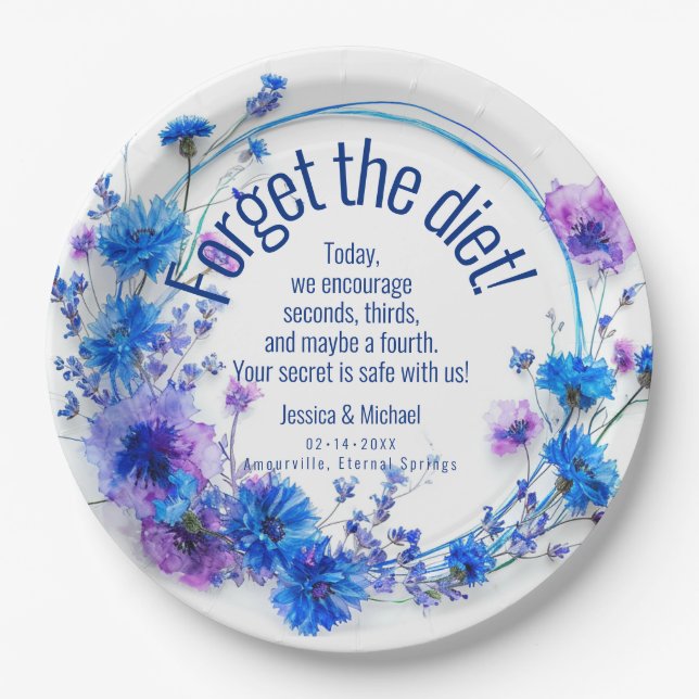 💍 Witty Cornflowers and Lavender Elegance Paper Plate (Front)