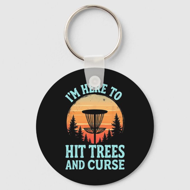Witty Disc Golf - Funny Tree Hitting Retro Art  Key Ring (Front)