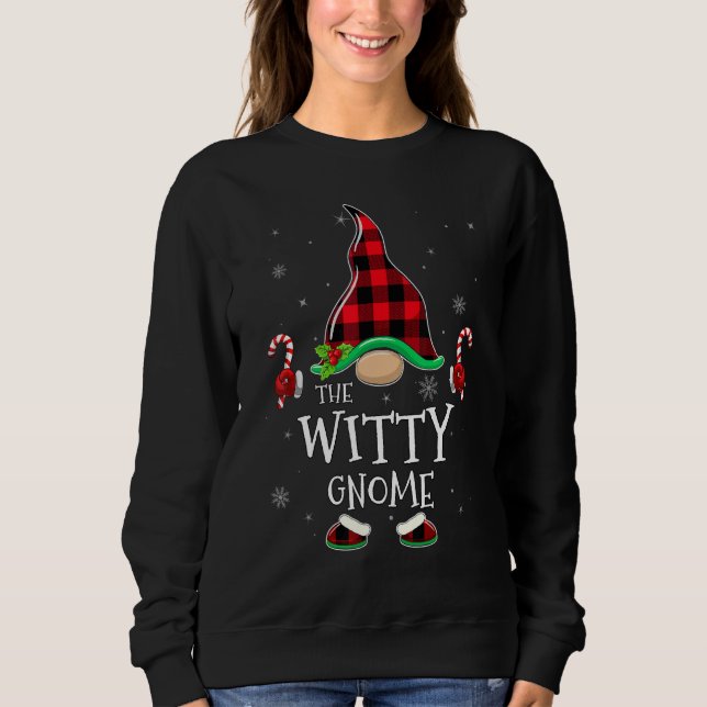 Witty Gnome Buffalo Plaid Matching Family Christma Sweatshirt (Front)