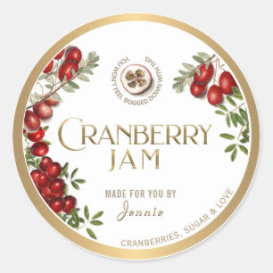 Witty Logo Design Elegant Cranberry Jam Preserves Classic Round Sticker