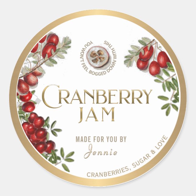 Witty Logo Design Elegant Cranberry Jam Preserves  Classic Round Sticker (Front)