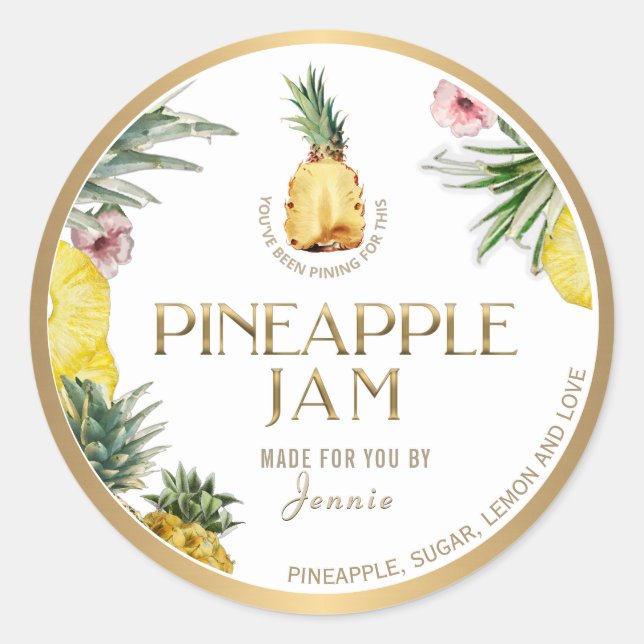 Witty Logo Design Elegant Pineapple Jam Classic Ro Round Sticker (Front)