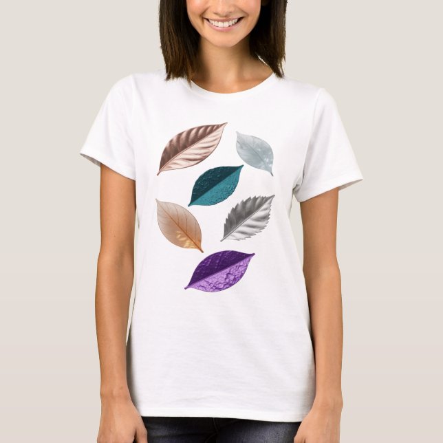 Witty Silver LEAFY Text Design T-Shirt (Front)