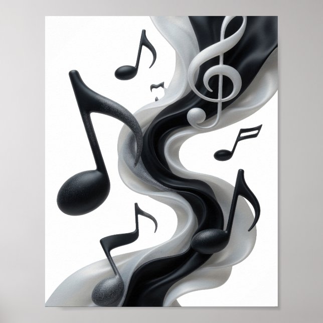 Witty Silver MUSIC IN MOTION Text Design Poster (Front)