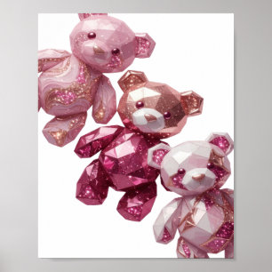 Witty Silver THREE PINK TEDDY BEARS Text Design Poster
