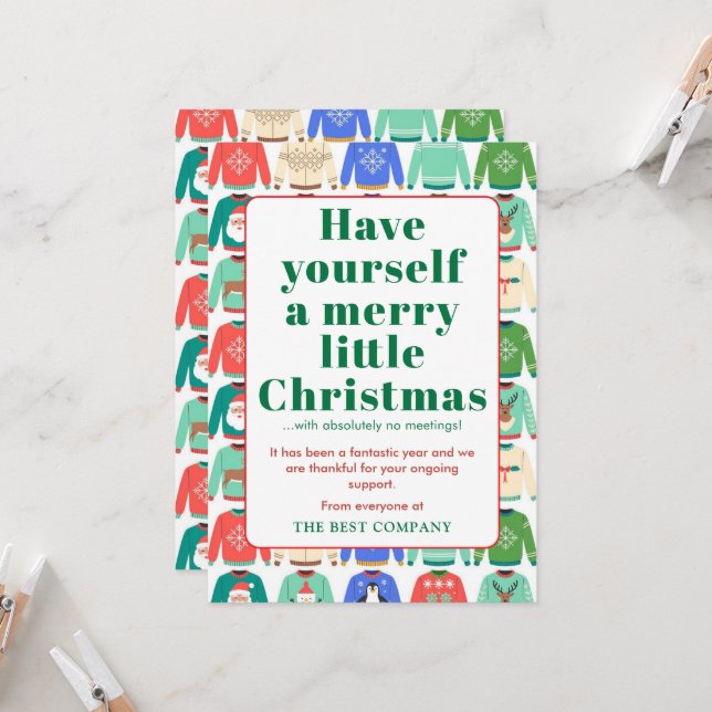 Witty Ugly Sweater Corporate Christmas Card (Front/Back In Situ)