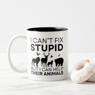 Witty Veterinarian Humor Fix Stupid Help Animals Two-Tone Coffee Mug