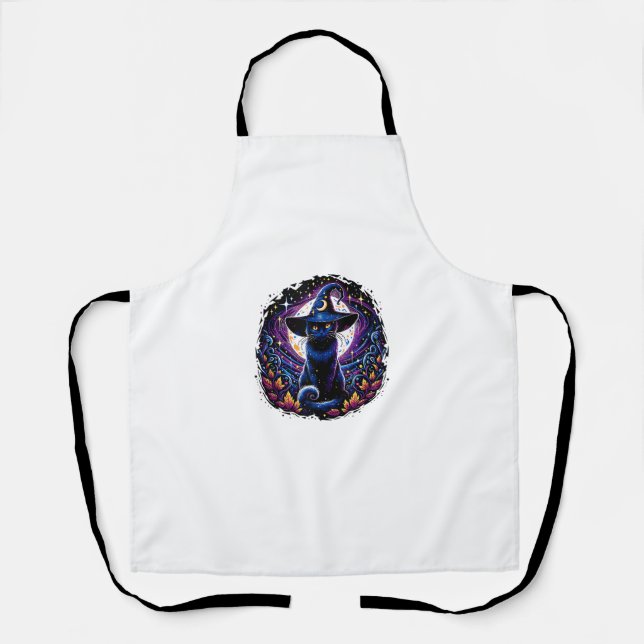 Wizard Black Cat Halloween Mystical Magical Witch  Apron (Front)