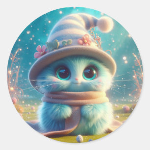 Wizard Blue Cat Classic Round Sticker