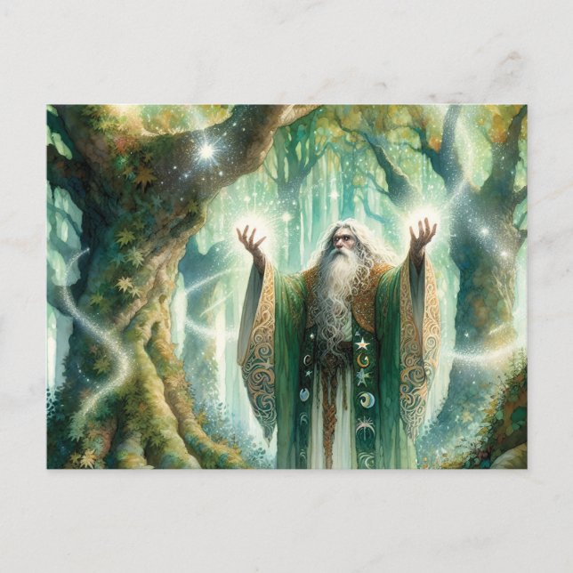 Wizard Casts Spell of Protection on Forest Postcard (Front)