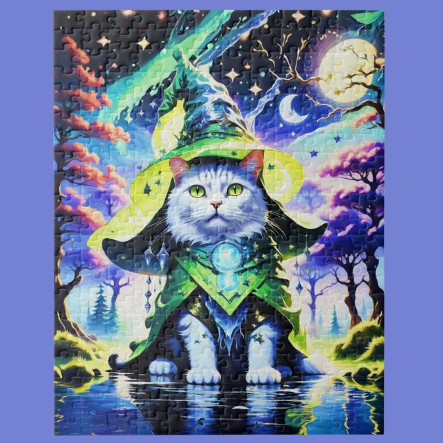 Wizard Cat In Moonlight Jigsaw Puzzle (A great cat puzzle for cat loving, wizard loving fans.)