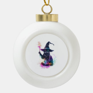 Wizard Cat Magic Ceramic Ball Christmas Ornament