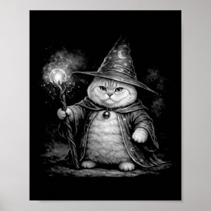 Wizard cat magic fantasy funny vintage tabby meme  poster