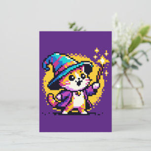 Wizard Cat - Magical Pixel Art Fantasy Design Holiday Card