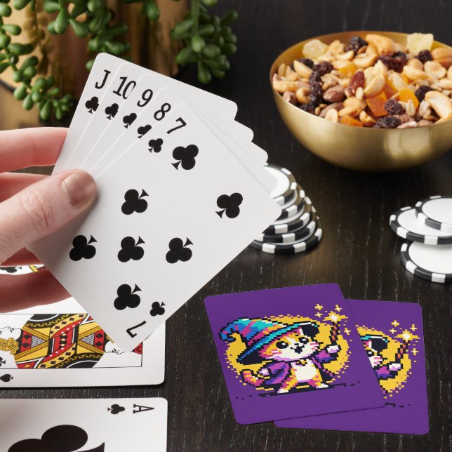 Wizard Cat - Magical Pixel Art Fantasy Design Playing Cards (In Situ)