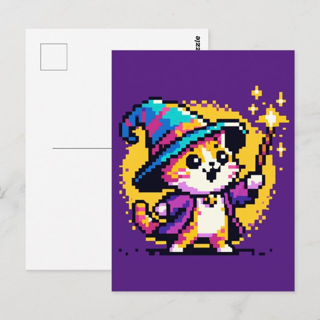 Wizard Cat - Magical Pixel Art Fantasy Design Postcard (Front/Back)